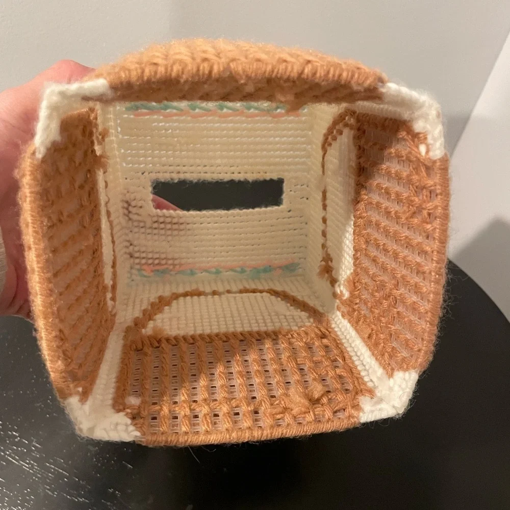 Vintage Crochet Kleenex Box with pastel Easter eggs and basket
